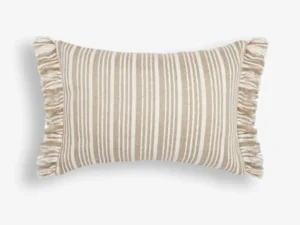 Large Lumbar Natural/Beige Stripe Fringed Cushion